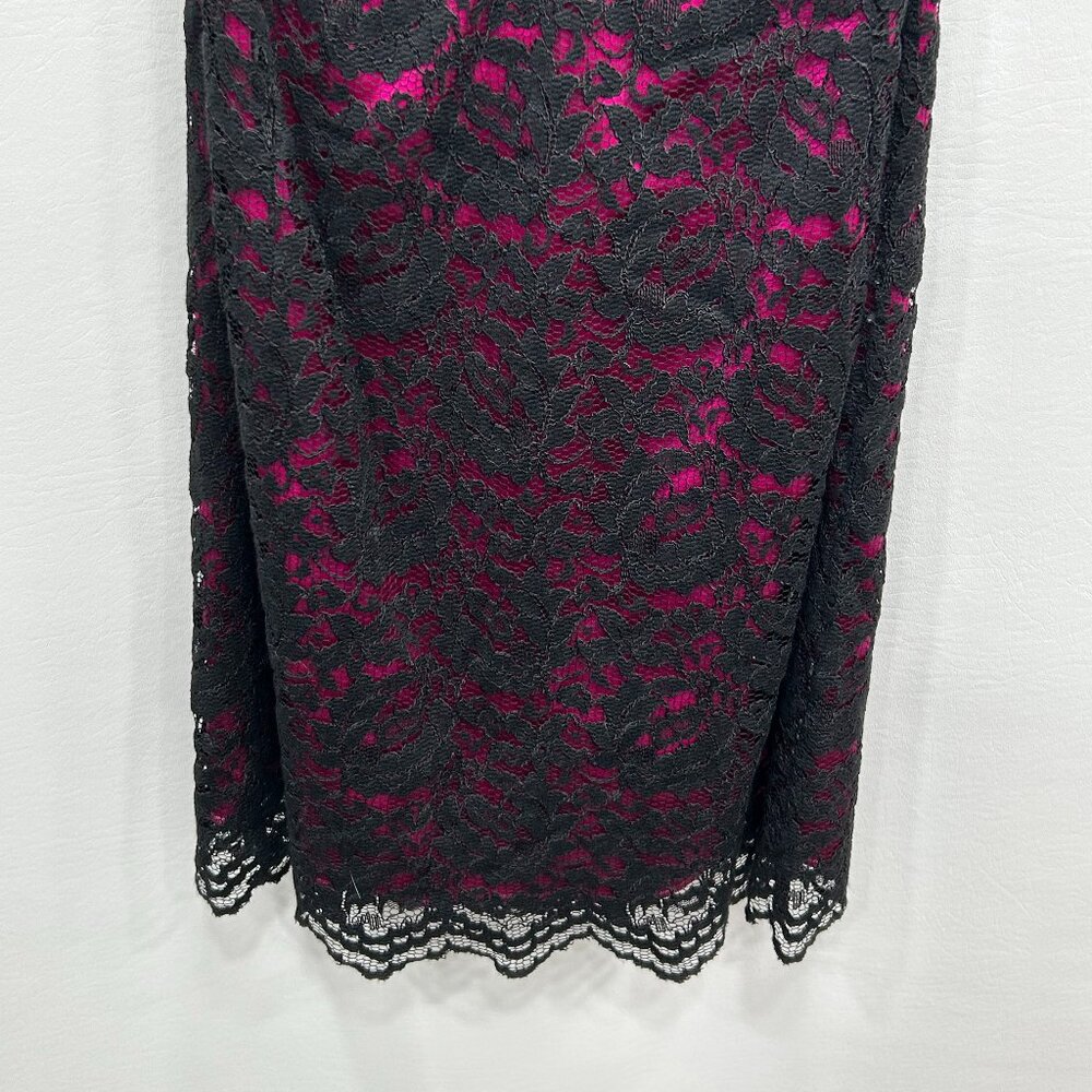 Dolce & Gabbana Black Magenta Lace‎ Ruched Sweetheart Neck Cocktail Dress Size 8 - Picture 3 of 14